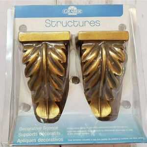 Graber Pair of gold leaf‎ drapery scones NEW